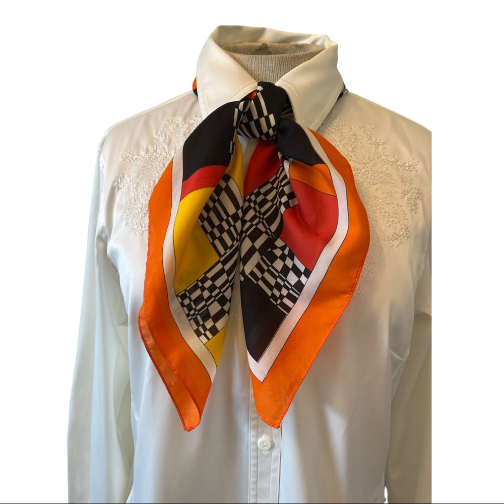 Checkered Large Polyester Orange Yellow Black Sca… - image 1